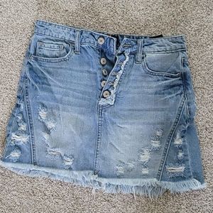 Distressed denim skirt